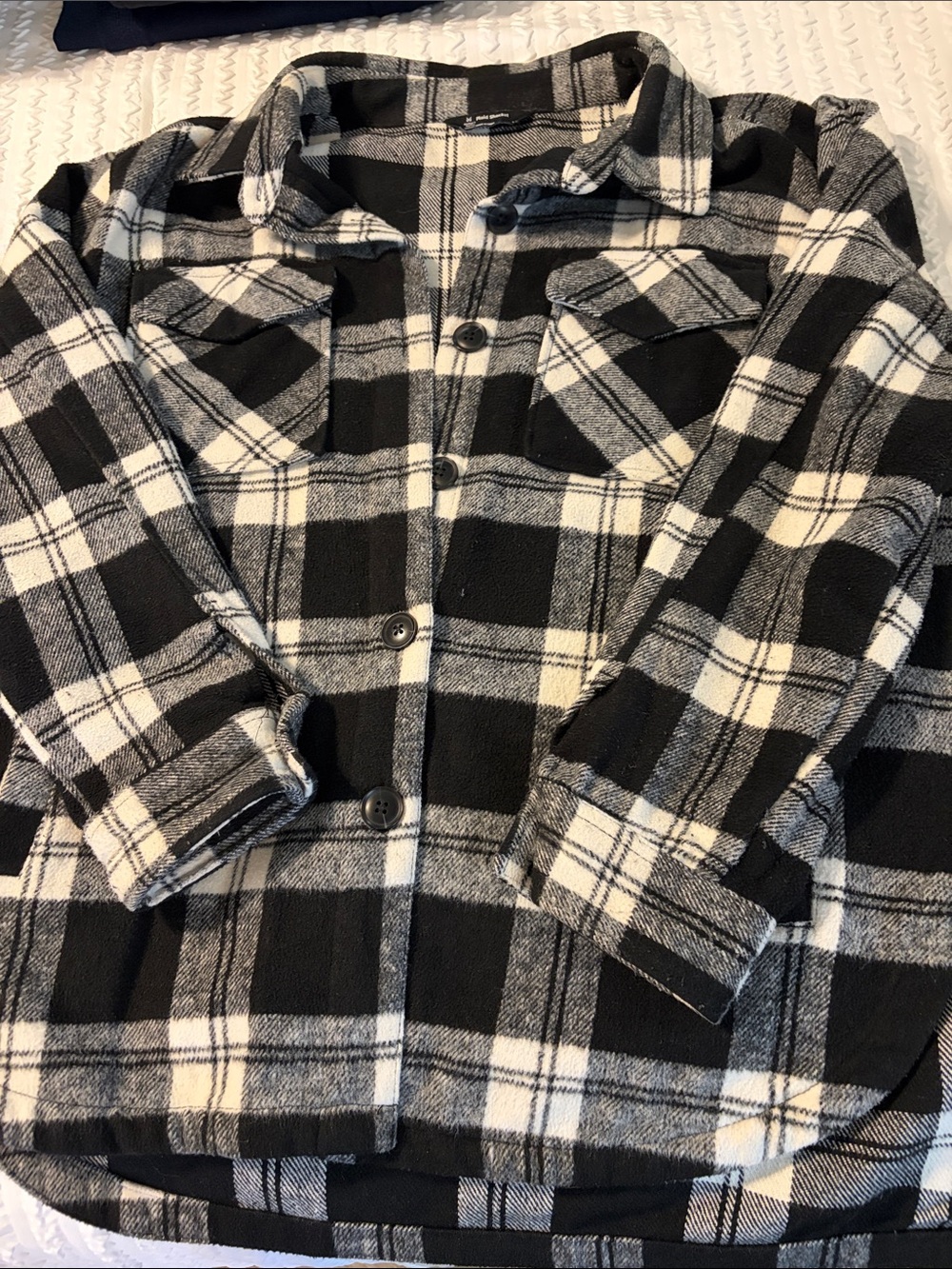Womens Black & White Plaid Button-Up shacket Coat unlined